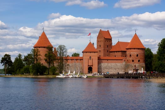 A landscape with lake and Trakaj castle in Lithuania
