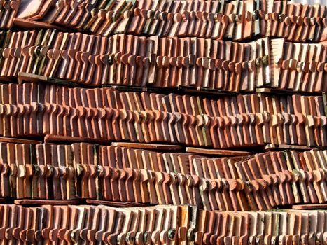 Red Clay Tiles of Thai Roof of temple.        