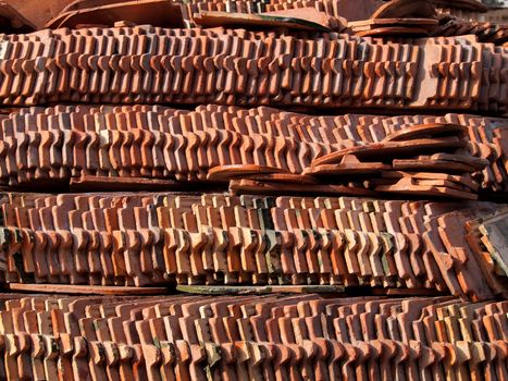 Red Clay Tiles of Thai Roof of temple.