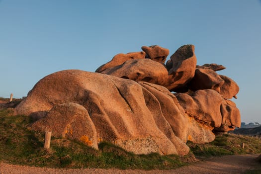 Iconic rocks located on The Pink Granite Coast in Brittany in northwest part of France.