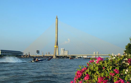 Bangkok Rama VIII bridge,the famous mega sling bridge in thailand . 