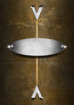 Brown grunge background with metal plate and bolts heads
