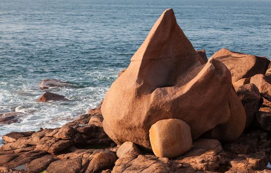 Iconic rocks located on The Pink Granite Coast in Brittany in northwest part of France.