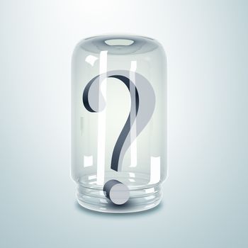 Grey color question mark inside a glass jar