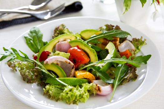 Avocado with Grilled ,zucchini,pepper,onion,aubergine and rocket salad