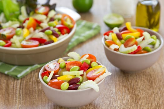 Celery with kidney bean,cherry tomato,onion and pepper salad