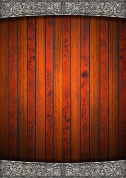 Wood and metal vintage background with silver decoration
