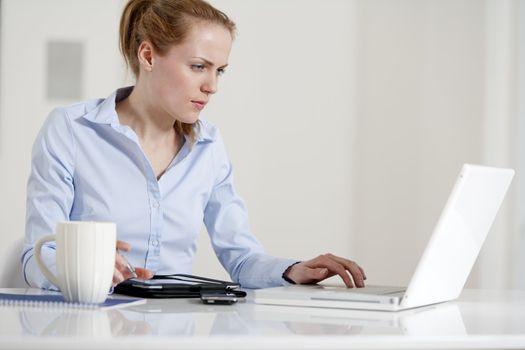 Young woman working at her desk in the office