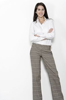 Professional working woman in corporate business trousers and shirt