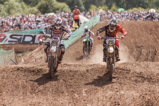 SEMIGORJE, RUSSIA - JULY 22: Grand Prix of Russia of FIM Motocross World Championship MX1 and MX2 Series on July 22, 2012 in Semigorje, Russia