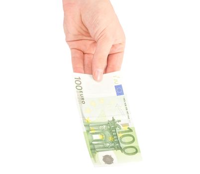 Money (Euro) in a hand isolated on white
