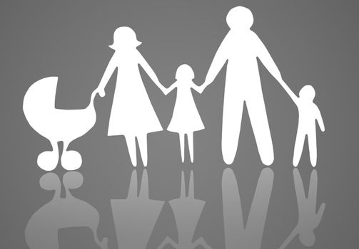 Closeup of paper family on grey background