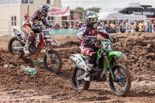 SEMIGORJE, RUSSIA - JULY 22: Grand Prix of Russia of FIM Motocross World Championship MX1 and MX2 Series on July 22, 2012 in Semigorje, Russia