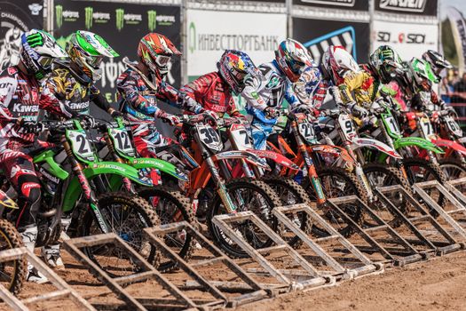 SEMIGORJE, RUSSIA - JULY 22: Grand Prix of Russia of FIM Motocross World Championship MX1 and MX2 Series on July 22, 2012 in Semigorje, Russia