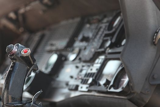 Close up of Military Jet cockpit controls.