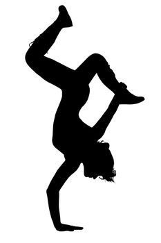Silhouette of teen girl dancing upside down on one hand with clipping path.