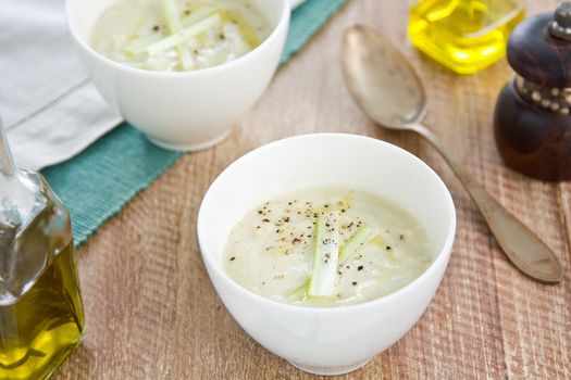 Creamy Celery and Cauliflower with salmon soup