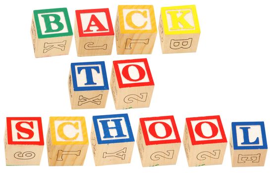 Colorful alphabet blocks spelling the words Back To School.