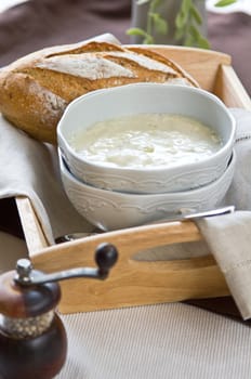 Smoked Trout with creamy soup by wholemeal bread
