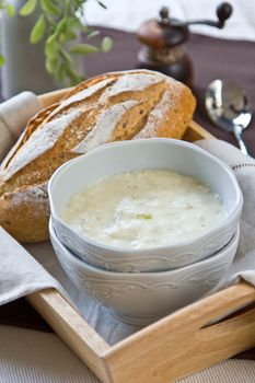 Smoked Trout with creamy soup by wholemeal bread