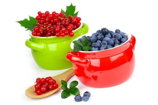 delicious red currant and blueberry, isolated on white background