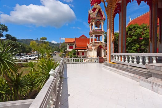 Beautiful Buddhist temple on  background of blue sky, Thailand.