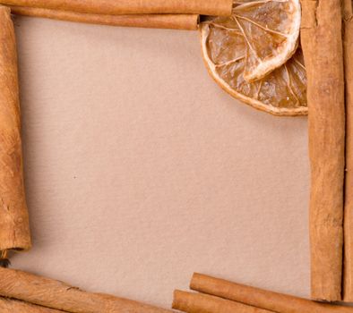 old paper for recipes and spices on burlap closeup