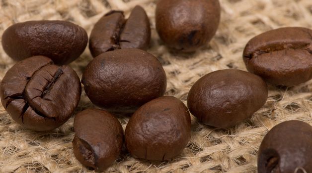 Coffee beans on sack(burlap)