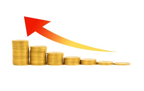 Financial success concept- graph of the columns of coins isolated on white background