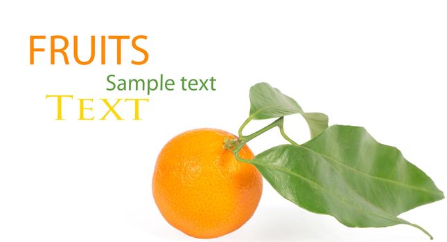 Tangerine with green leaves isolated on white