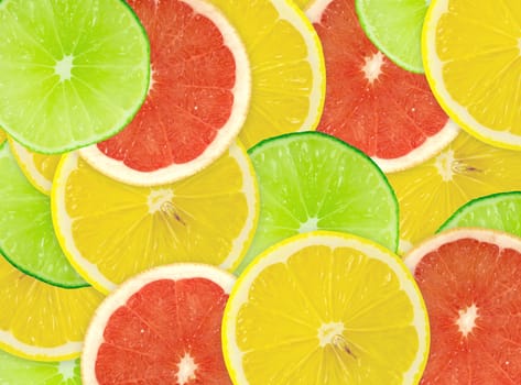 Abstract background of citrus slices. Closeup. Studio photography.
