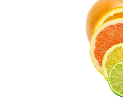 Vitamin C Overload, Stacks of sliced fruit isolated on white