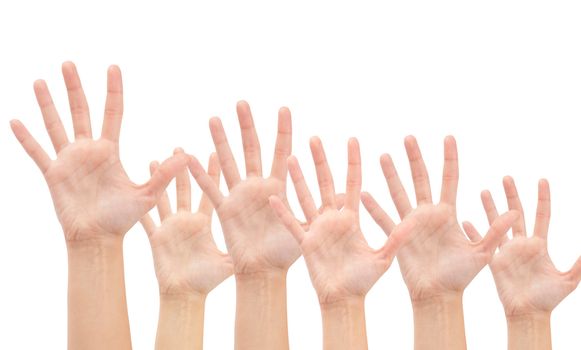 Group of Hands in the air isolated on white background