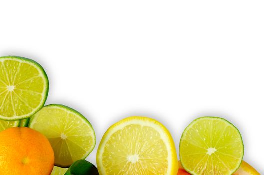 Vitamin C Overload, Stacks of sliced fruit isolated on white