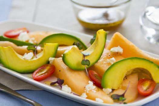 Avocado with Cantaloupe and Feta cheese salad by vinaigrette