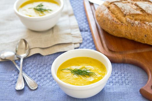 Pumpkin soup by wholemeal bread