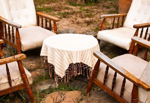 Outdoor furniture in a typical patio on a sunny day