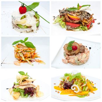 assortment of seafood salads and vegetables