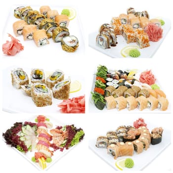 Japanese sushi fish and seafood on white background