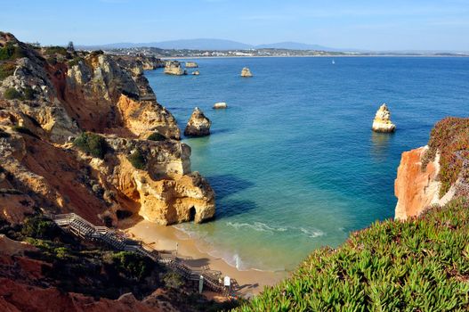 High view of Camilo Beach in Lagos, Algarve, Portugal