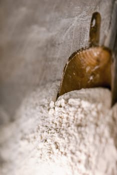 Tilt and shift defocus flour heap in a bakery