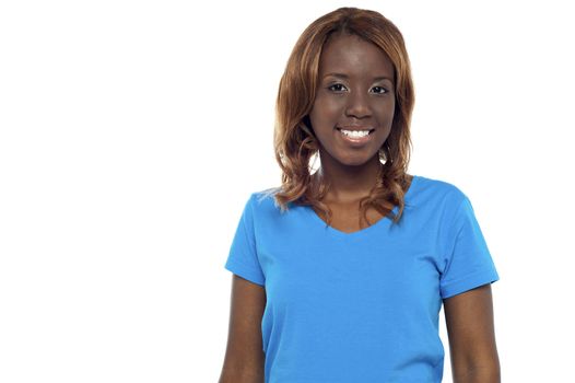 Half length picture of smiling african girl isolated on white
