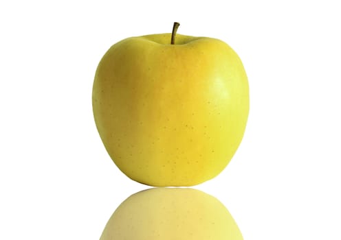 One fresh yellow apple on white background