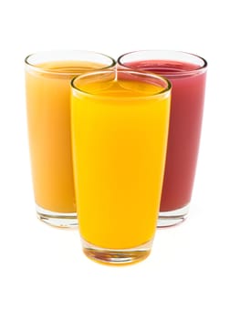 Tropical juices in glasses isolated on white