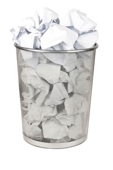 Metal trash bin for paper isolated on white