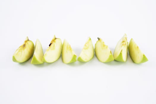 Set of green apple fruits with leaf isolated