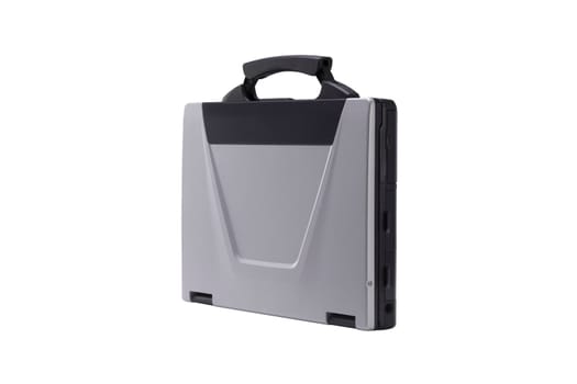 Black plastic toolbox on white
