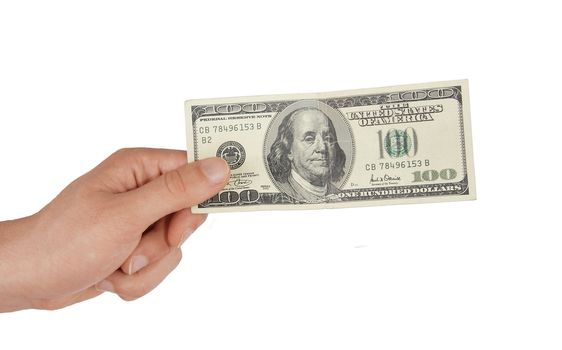 Hand giving money to other hand isolated