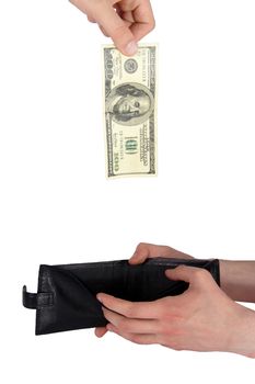 Hand giving money to other hand isolated
