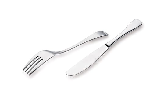 Flatware on white background. Fork and knife.